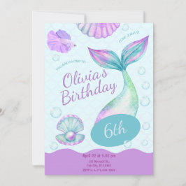 Magical Mermaid Under The Sea Birthday Party Inbjudningar