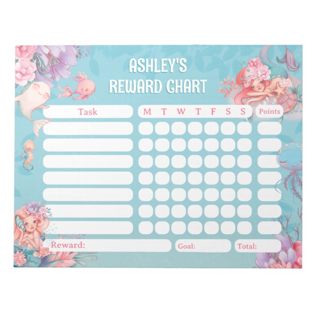 Magical Mermaids Reward Chore Chart for Kids Anteckningsblock (Framsida)