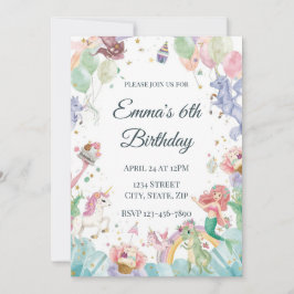 Magical Mermaids Unicorns Rainbows Kids Birthday Inbjudningar