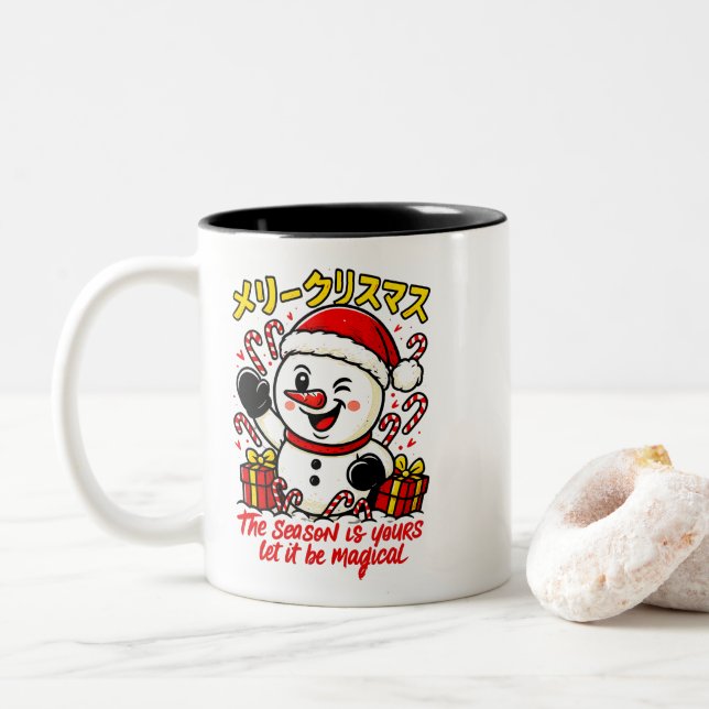 Magical Merry Christmas Snowman Gift Tee candy can Två-Tonad Mugg (Med munk)