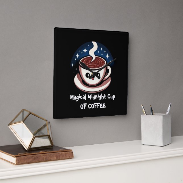 Magical Midnight Cup Of Coffee  Fyrkantig Klocka (Kontor)