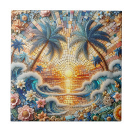 Magical Mosaic Tropical Ocean Sunset Kakelplatta