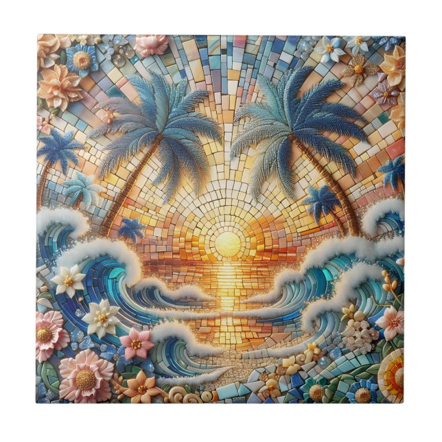 Magical Mosaic Tropical Ocean Sunset Kakelplatta (Framsidan)
