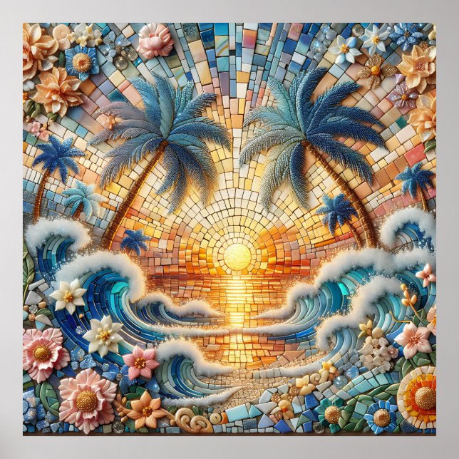 Magical Mosaic Tropical Ocean Sunset Poster (Framsidan)
