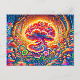 Magical Mushrooms Psychedelic Forest Fantasy Vykort