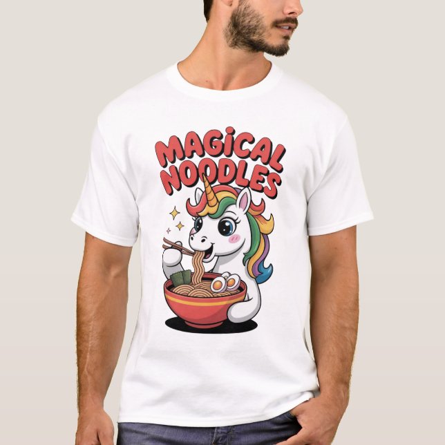 Magical Noodles Unicorn Ramen Lover Kawaii T Shirt (Framsida)