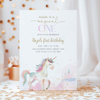 Magical One Unicorn 1st Birthday Party Inbjudningar