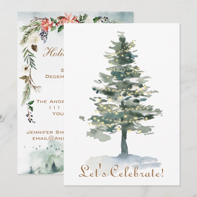 Magical party för jul för helgdag för skogträdljus inbjudningar (Fram/baksida)