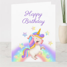 Magical Pastel Rainbow Stars Unicorn Birthday  Kort