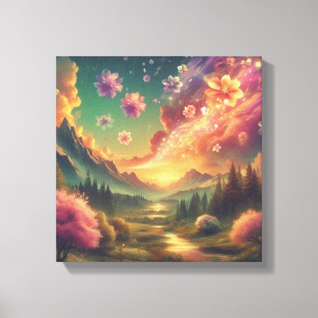 Magical Petal Sky Over Sunset Mountains Canvas (Framsida)