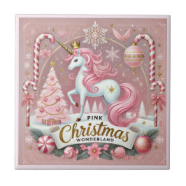 Magical Pink Christmas Wonderland Unicorn Kakelplatta