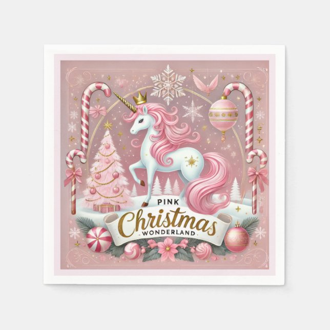 Magical Pink Christmas Wonderland Unicorn  Pappersservett (Framsidan)