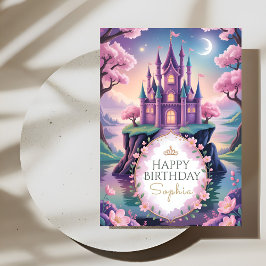 Magical Pink Princess Castle Birthday Kort