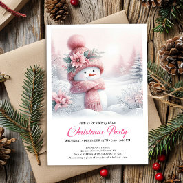 Magical Pink Snowman Editable Kids Christmas Party Inbjudningar