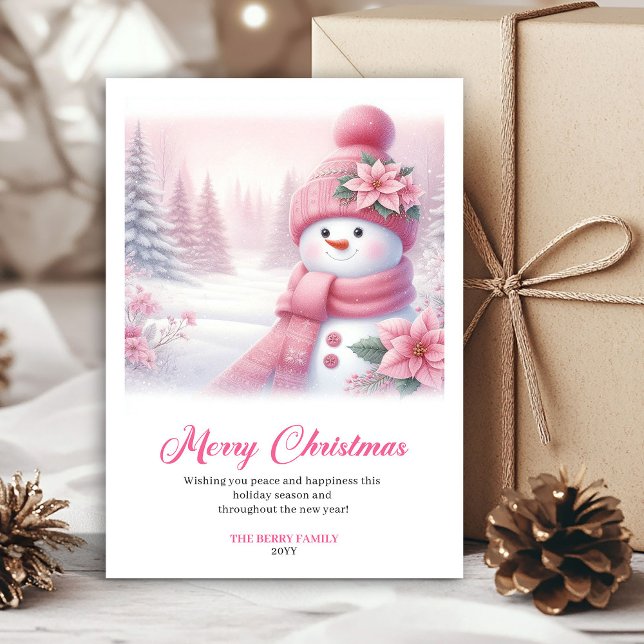 Magical Pink Snowman Printable Christmas Scene  Julkort (Magical Pink Snowman Printable Christmas Scene Greeting Card

)