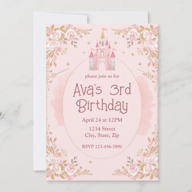 Magical Princess Birthday Invitation | Watercolor Inbjudningar (Framsida)
