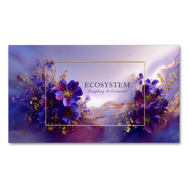 Magical Purple Floral Gold Sparkle Abstract Magnetiska Visitkort (Framsida)
