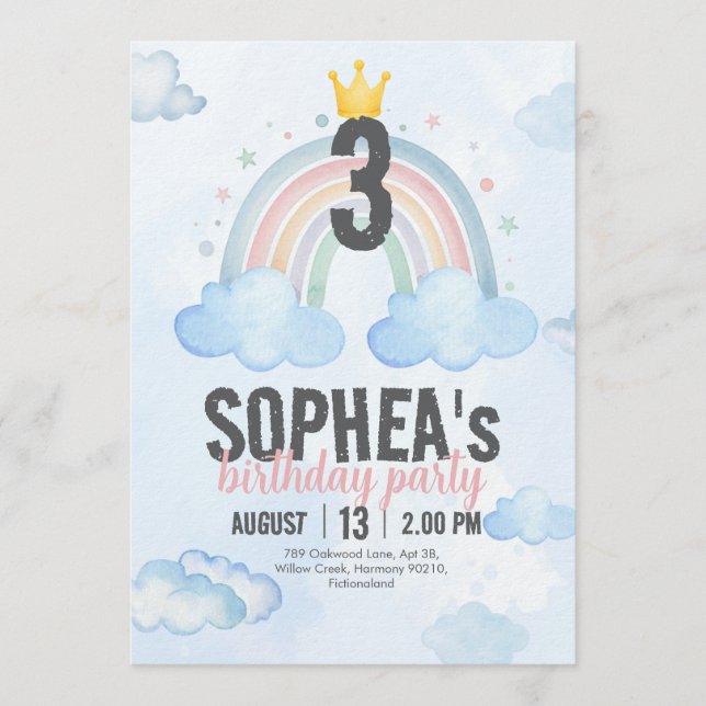 Magical Rainbow Birthday Invitation Inbjudningar (Framsida)