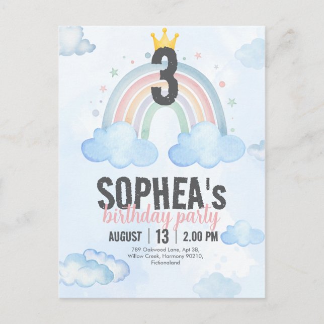Magical Rainbow Birthday Invitation Postcard Inbjudan Vykort (Framsida)