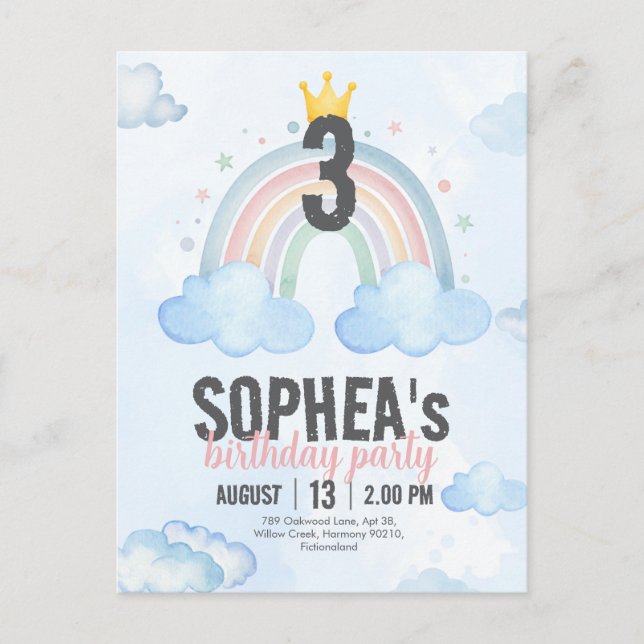 Magical Rainbow Birthday Invitation Postcard Meddelande Vykort (Framsida)