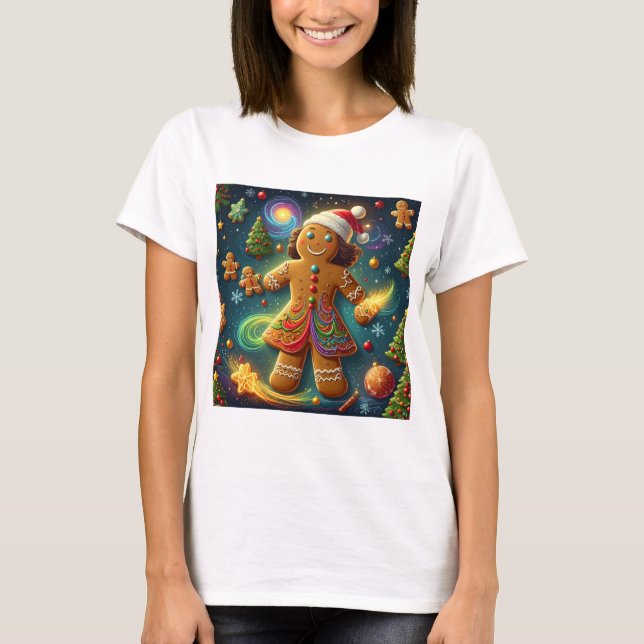 Magical Rainbow Gingerbread Cookie Christmas T Shirt (Framsida)