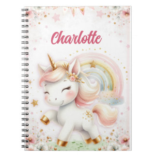 Magical Rainbow Pink Unicorns Spiral Notebook wate Anteckningsbok
