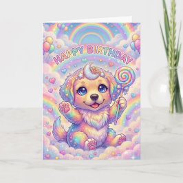 Magical Rainbow Puppy Children's Birthday Fantasy Kort