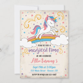 Magical Rainbow Unicorn Birthday Invitation Inbjudningar