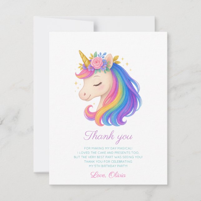 Magical Rainbow Unicorn Thank You Card Tack Kort (Framsida)