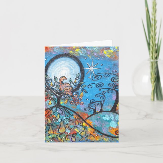 Magical rapphöna i en julkort för Pearträd Helgkort (Framsida)