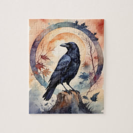 Magical Raven Sunset Fantasy Fall Forest Pussel