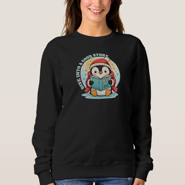 Magical Reading Penguin Winter Tale Cozy Apparel T Shirt (Framsida)