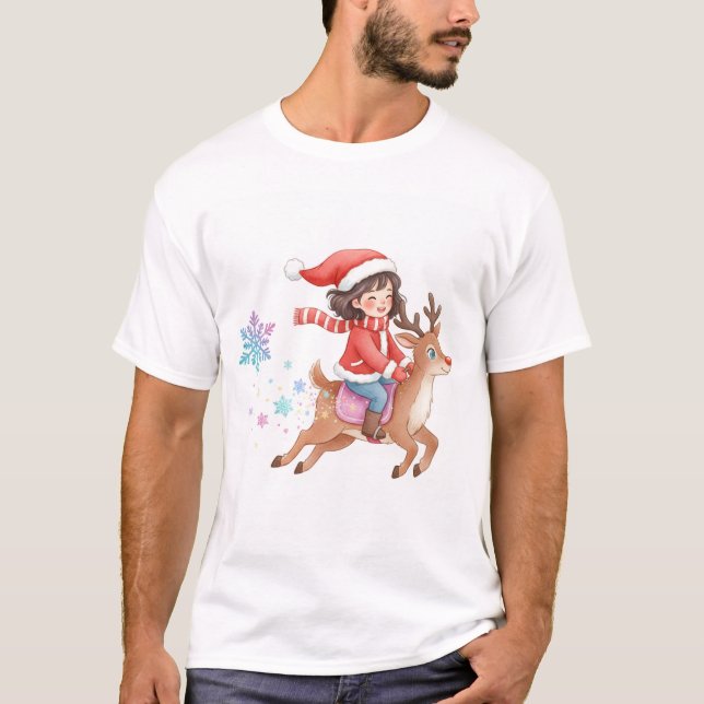 Magical Reindeer Ride Christmas T-Shirt. T Shirt (Framsida)