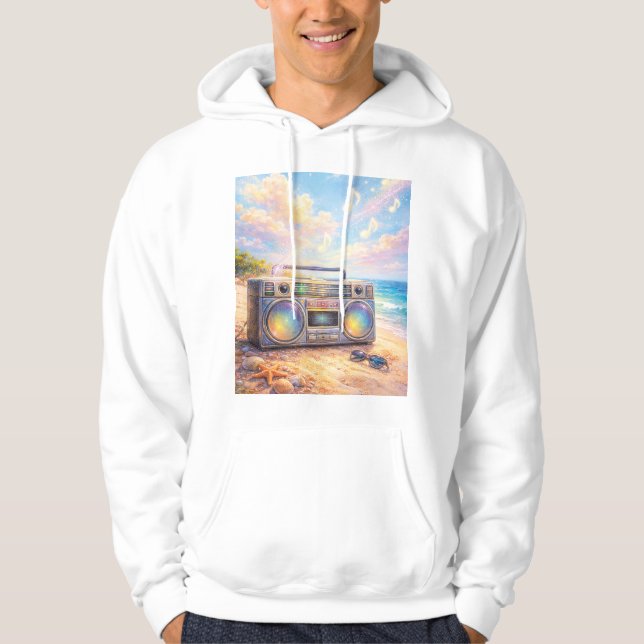 Magical Retro Boombox Playing Music On Beach Hoodie (Framsida)