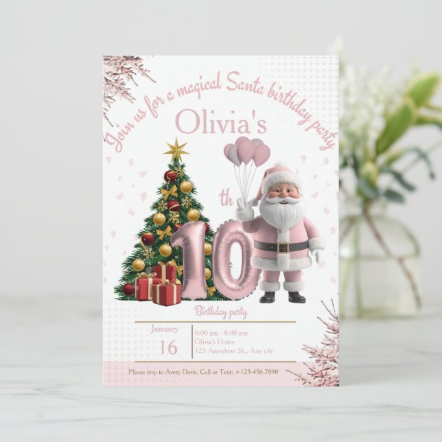 Magical Santa Birthday Invitation – 10th Birthday Tack Kort (Stående Fram)