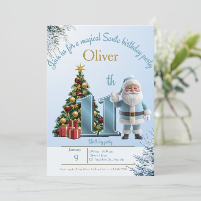 Magical Santa Birthday Invitation – 11th Birthday Tack Kort (Stående Fram)