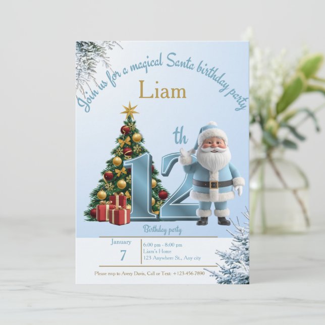 Magical Santa Birthday Invitation – 12th Birthday Tack Kort (Stående Fram)
