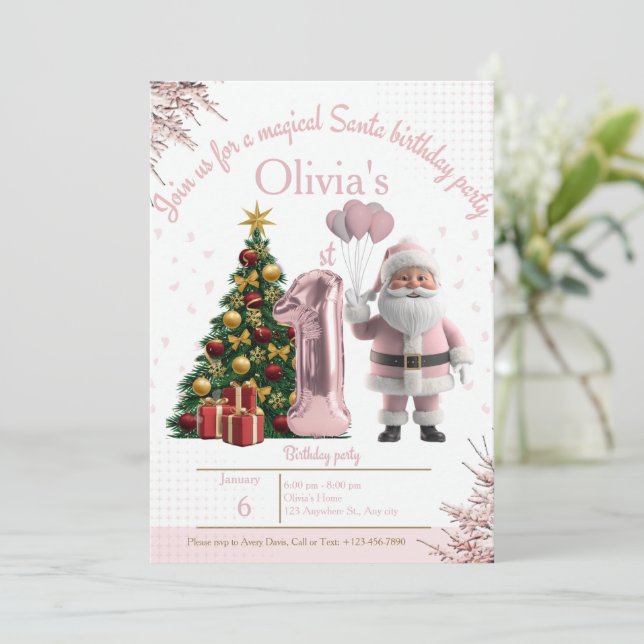 Magical Santa Birthday Invitation – 1st Birthday Tack Kort (Stående Fram)