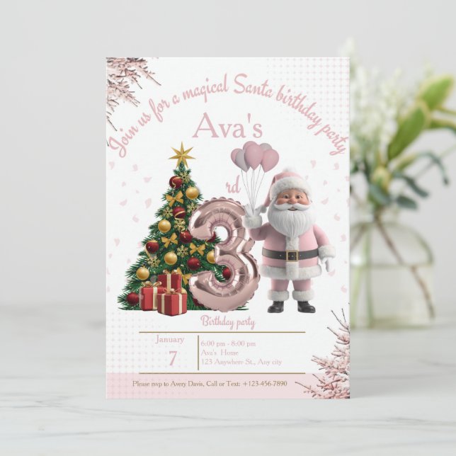 Magical Santa Birthday Invitation – 3rd Birthday Tack Kort (Stående Fram)