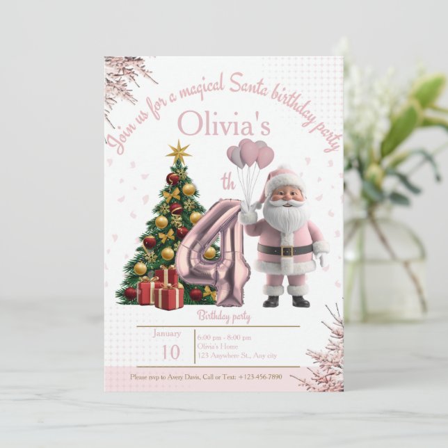 Magical Santa Birthday Invitation – 4th Birthday Tack Kort (Stående Fram)