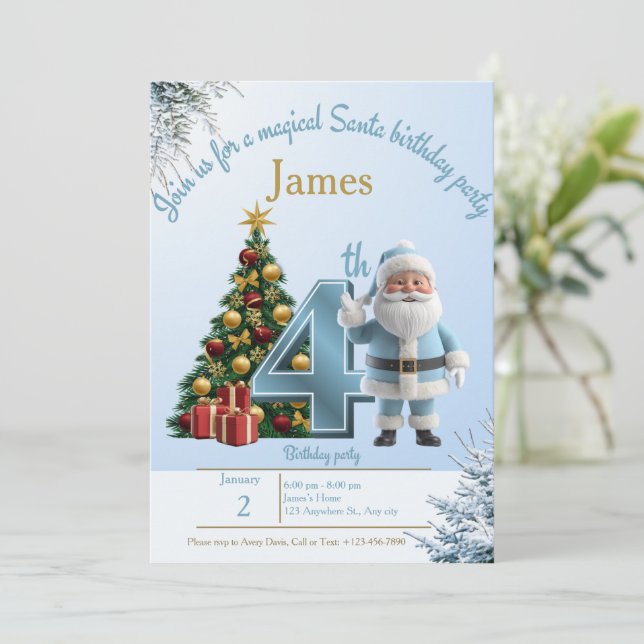 Magical Santa Birthday Invitation – 4th Birthday Tack Kort (Stående Fram)