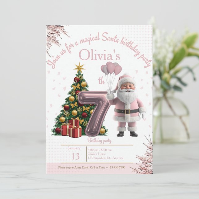 Magical Santa Birthday Invitation – 7th Birthday Tack Kort (Stående Fram)