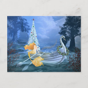 Magical sjöjungfru, svanfartyg och julgran helg vykort