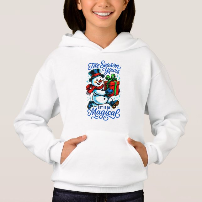 Magical Snowman Christmas Pullover Hoodie for Girl T Shirt (Framsida)