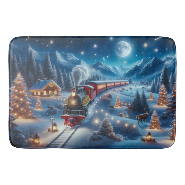 Magical Snowy Christmas Train Winter Scene Badrumsmatta (Framsidan)