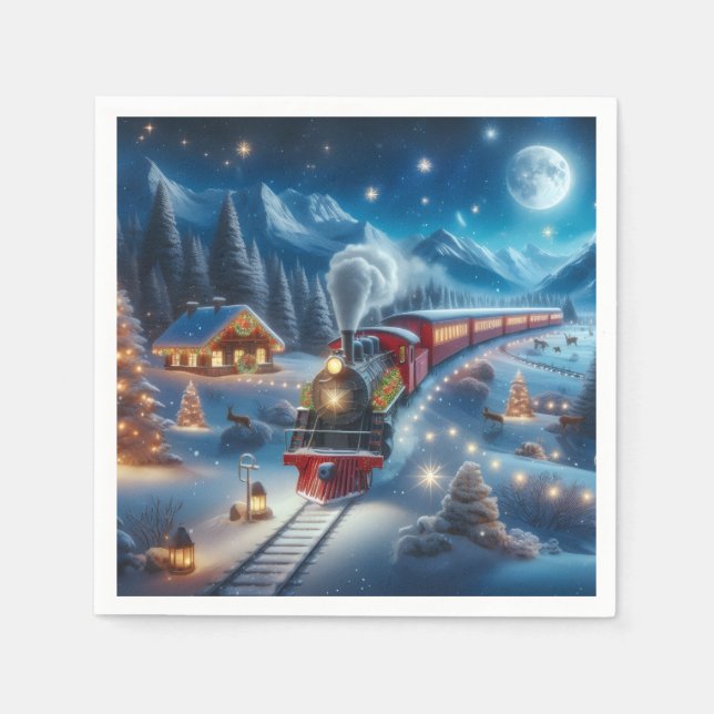 Magical Snowy Christmas Train Winter Scene Pappersservett (Framsidan)