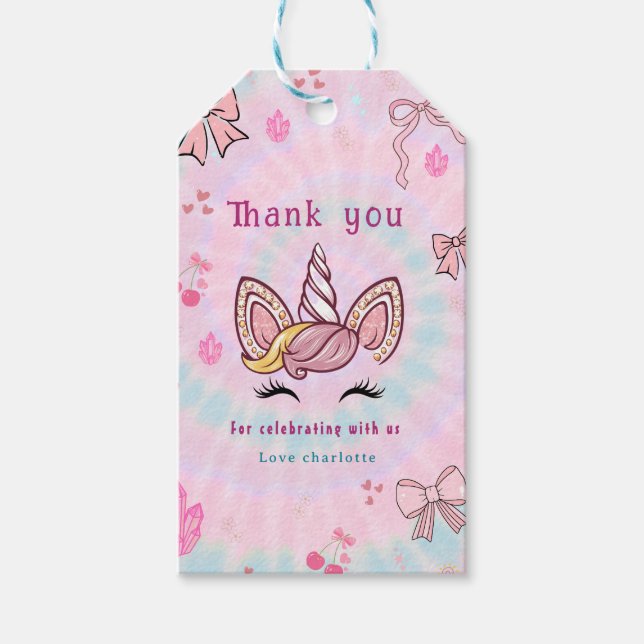 Magical Tie Dye Unicorn Coquette Bow Presentetikett (Framsidan)