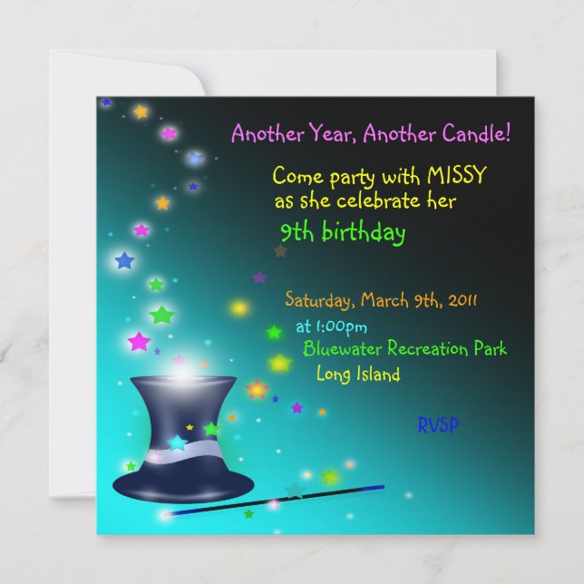 Magical trollkarlhattfödelsedagsfest inbjudan (Framsida)