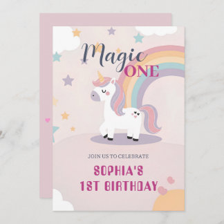 Magical Unicorn 1st Birthday Inbjudningar