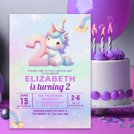 Magical Unicorn 2nd Birthday Invitation for Girls Inbjudningar